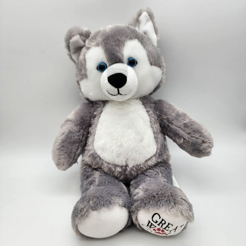 Build a Bear Wiley The Wolf Plush 16" Hard Blue Eyes Gray Fur Great Wolf Lodge
